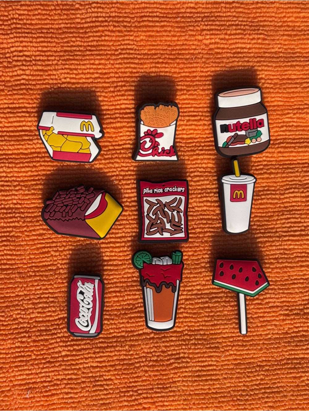 Fast Food & Snack shoe charm Set of 9 Red, Yellow, Brown, White